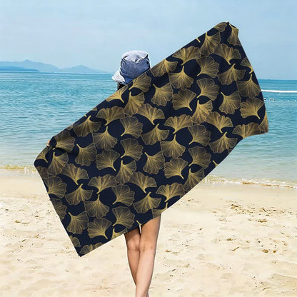 Künstlerisches Linienkunst-Ginkgo-Strandtuch - Schwarz - 150 cm x 70 cm - image 8