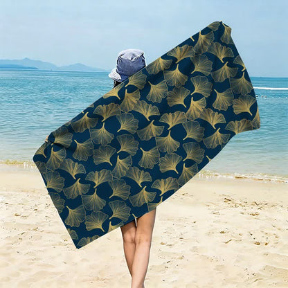Künstlerisches Linienkunst-Ginkgo-Strandtuch - Marineblau - 150 cm x 70 cm - image 0