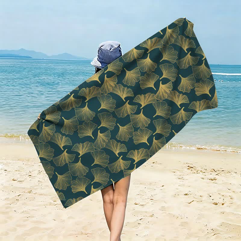 Künstlerisches Linienkunst-Ginkgo-Strandtuch - Grün - 150 cm x 70 cm - image 12