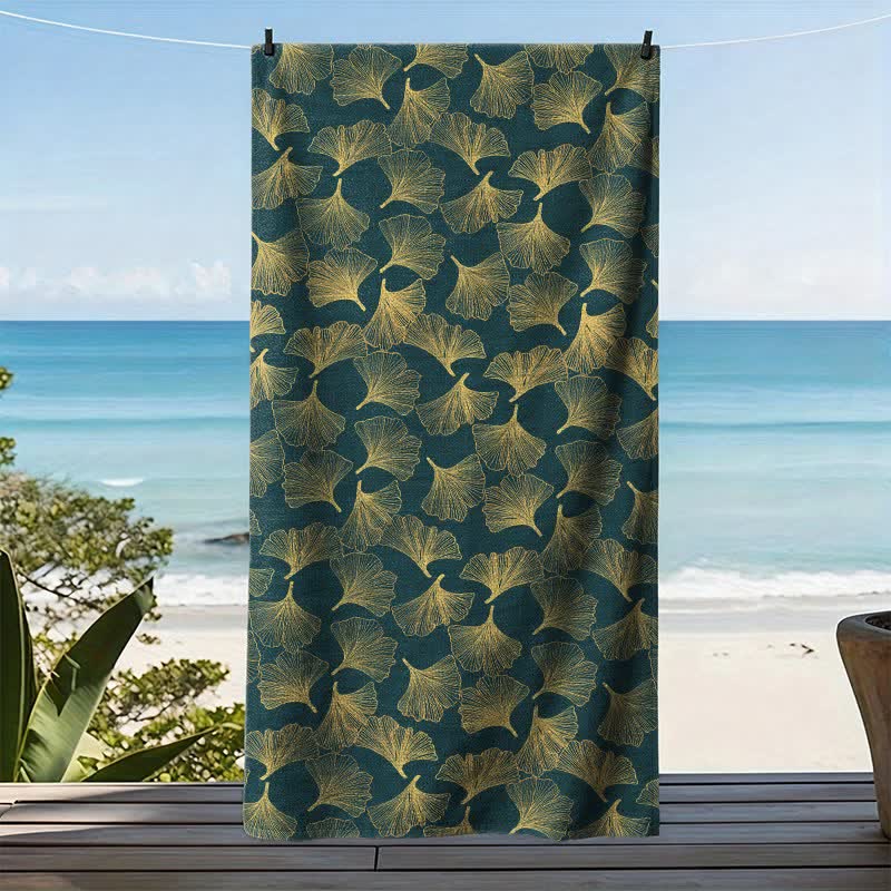 Künstlerisches Linienkunst-Ginkgo-Strandtuch - image 15