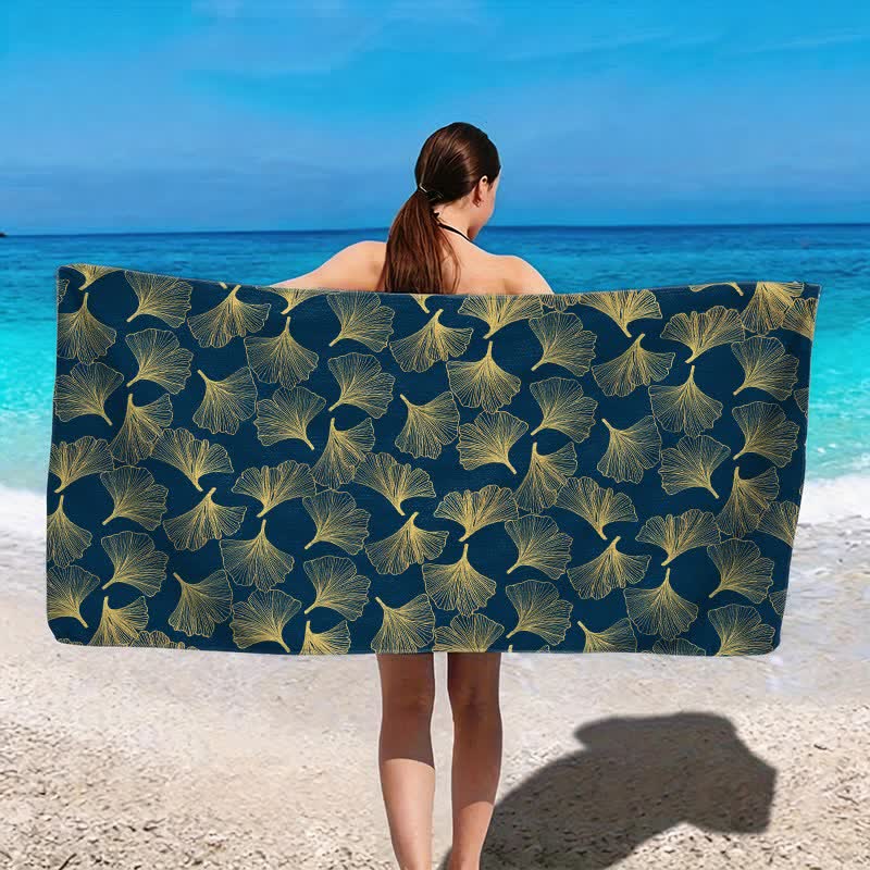Künstlerisches Linienkunst-Ginkgo-Strandtuch - image 2