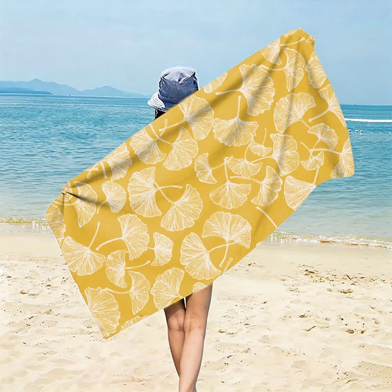 Rustikales Strandtuch aus Ginkgo Biloba - Gelb - 150 cm x 70 cm - image 4