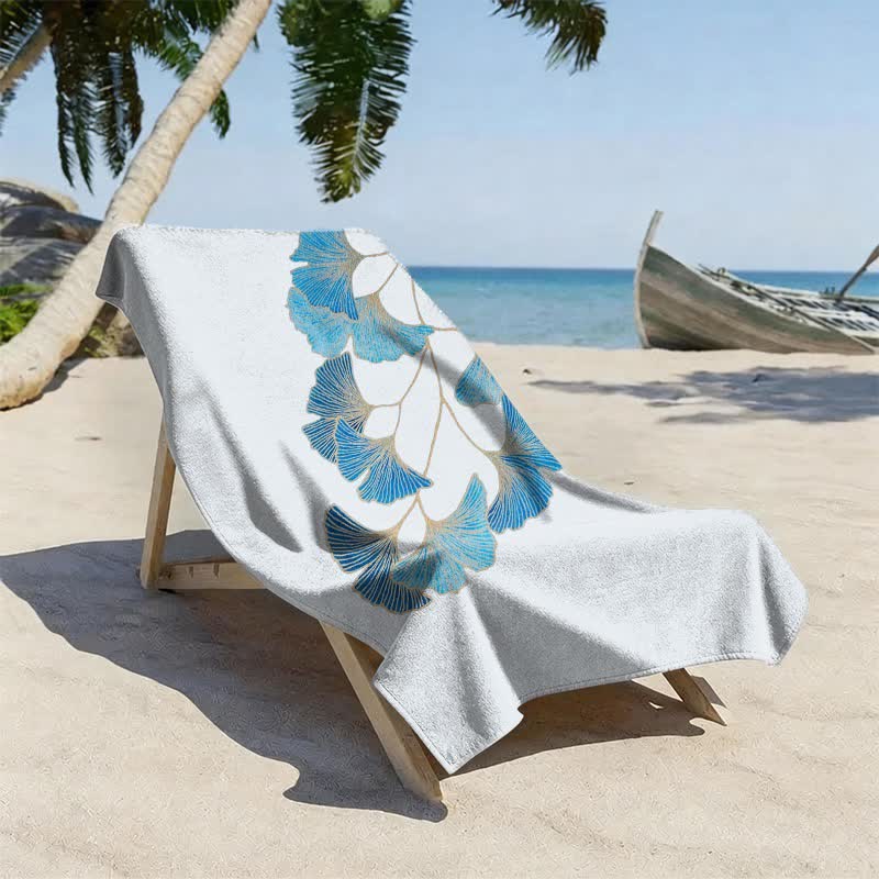 Elegantes Strandtuch mit blauem Ginkgoblatt - image 1