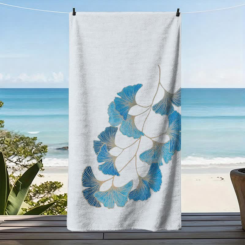 Elegantes Strandtuch mit blauem Ginkgoblatt - image 3