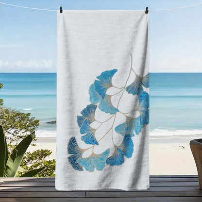 Elegantes Strandtuch mit blauem Ginkgoblatt - image 3