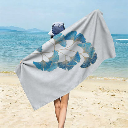 Elegantes Strandtuch mit blauem Ginkgoblatt - Graublau - 150 cm x 70 cm - image 0