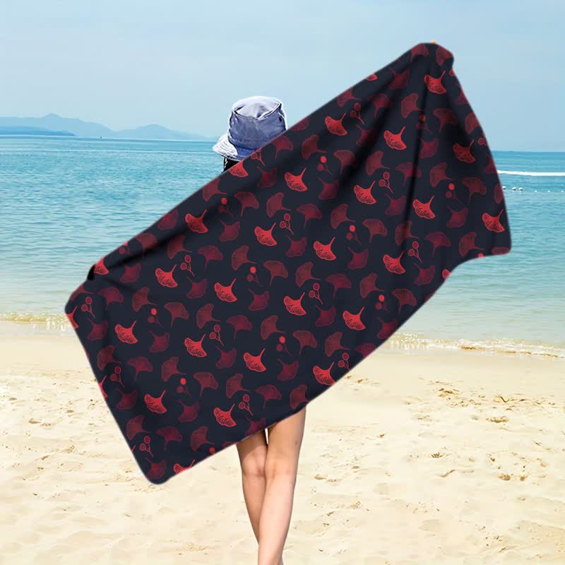 Strandtuch mit botanischem Ginkgoblatt - Schwarz - 150 cm x 70 cm - image 4