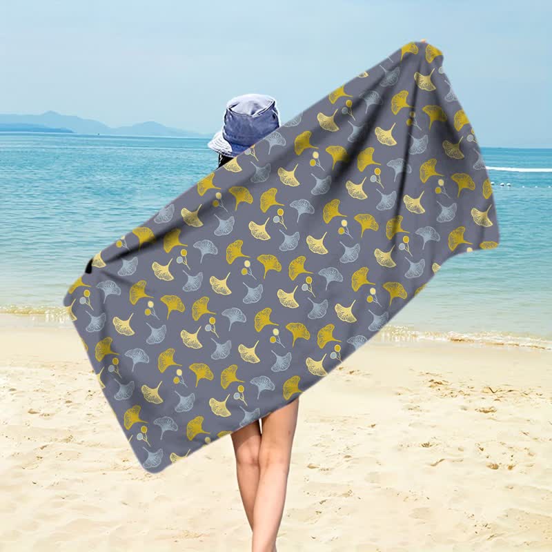Strandtuch mit botanischem Ginkgoblatt - Grau - 150 cm x 70 cm - image 12