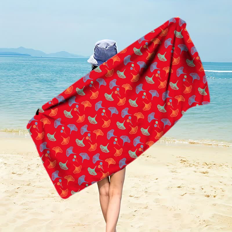 Strandtuch mit botanischem Ginkgoblatt - Rot - 150 cm x 70 cm - image 8