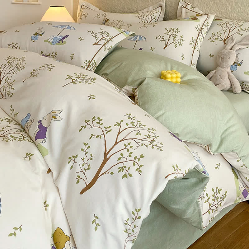 Bettwäsche-Set „Hase & Baum“ aus gebürsteter Baumwolle - Weiß - Bettwäscheset (4-teilig) - 220cm x 240cm - image 0