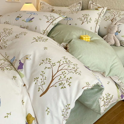 Bettwäsche-Set „Hase & Baum“ aus gebürsteter Baumwolle - Weiß - Bettwäscheset (4-teilig) - 220cm x 240cm - image 0