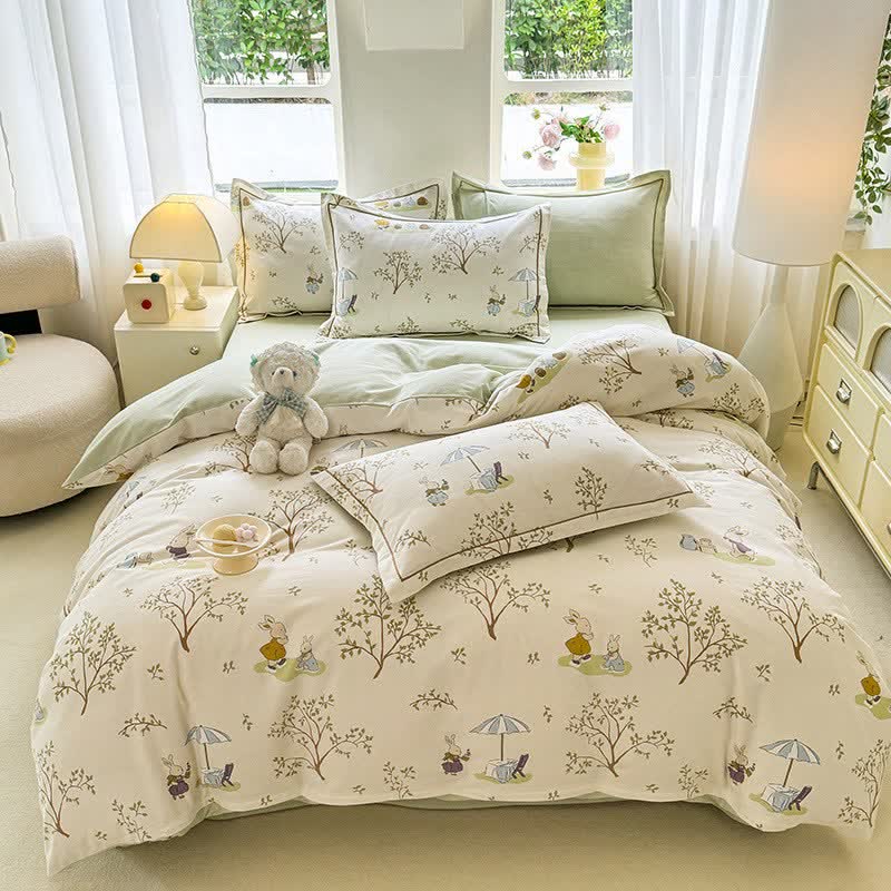 Bettwäsche-Set „Hase & Baum“ aus gebürsteter Baumwolle - image 1