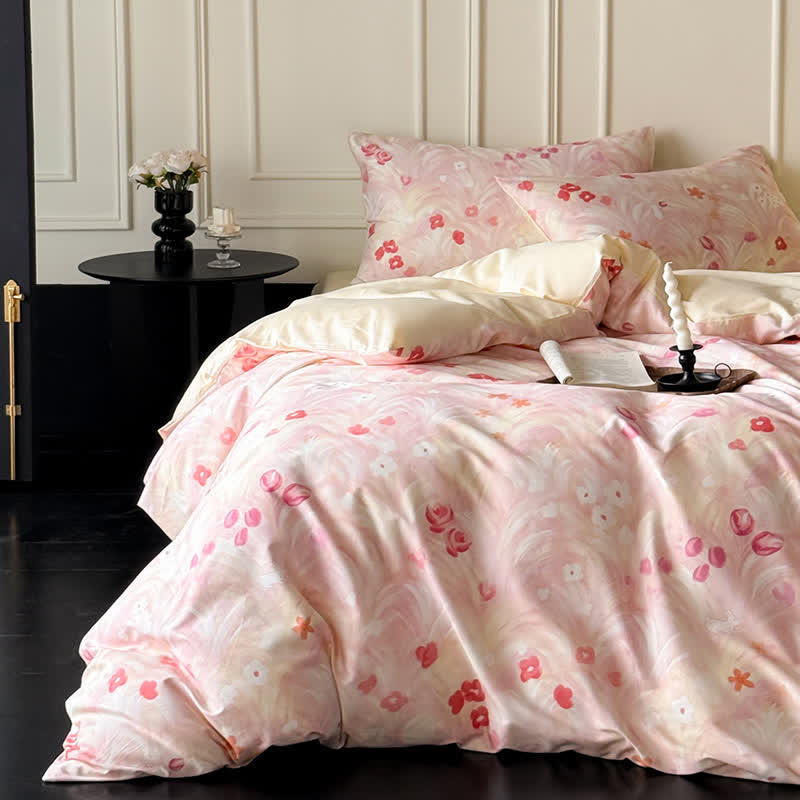 Elegantes rosa Bettwäsche-Set aus Baumwolle mit Blumenmuster - Rosa - Bettwäscheset (4-teilig) - 220cm  x 240cm - image 0