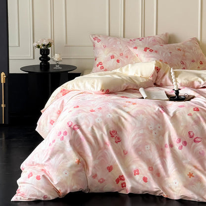 Elegantes rosa Bettwäsche-Set aus Baumwolle mit Blumenmuster - Rosa - Bettwäscheset (4-teilig) - 220cm  x 240cm - image 0