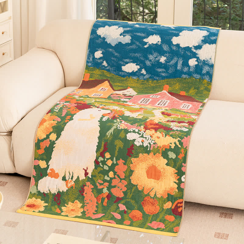 Charmante Baumwolldecke für ein Frühlingsdorf - 75cm × 160cm - image 1