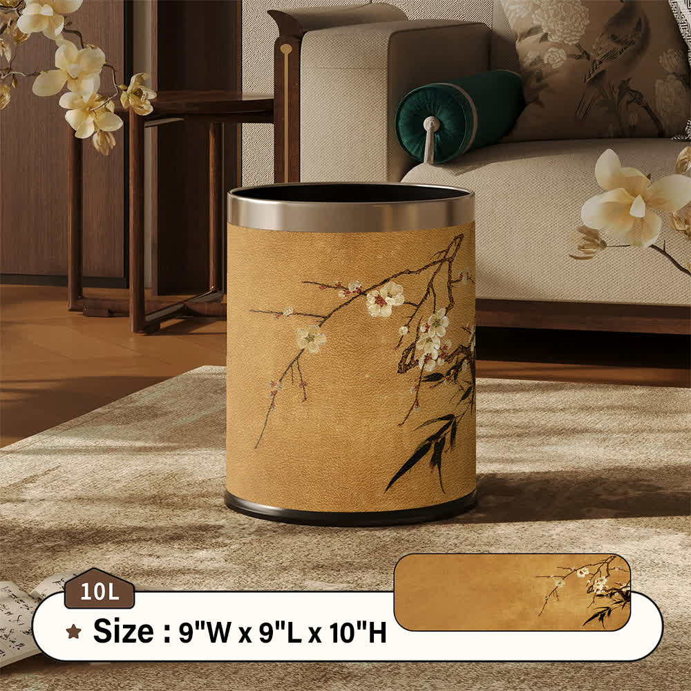 Mülleimer aus Leder mit orientalischem Pflaumenblütenmotiv - Standard - 22.5 x 22.5 x 26cm - image 3