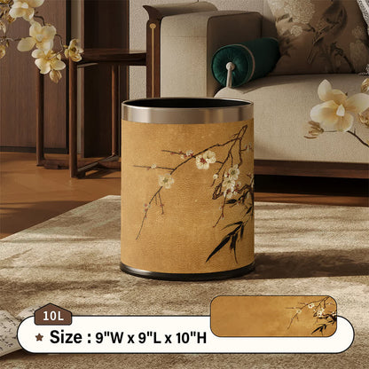 Mülleimer aus Leder mit orientalischem Pflaumenblütenmotiv - Standard - 22.5 x 22.5 x 26cm - image 3