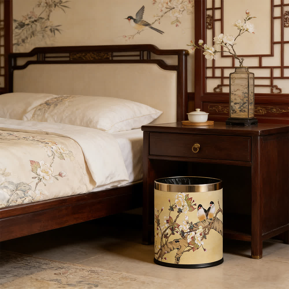 Vintage Mülleimer im Chinoiserie-Stil mit Blumen- und Vogelmotiv - image 1