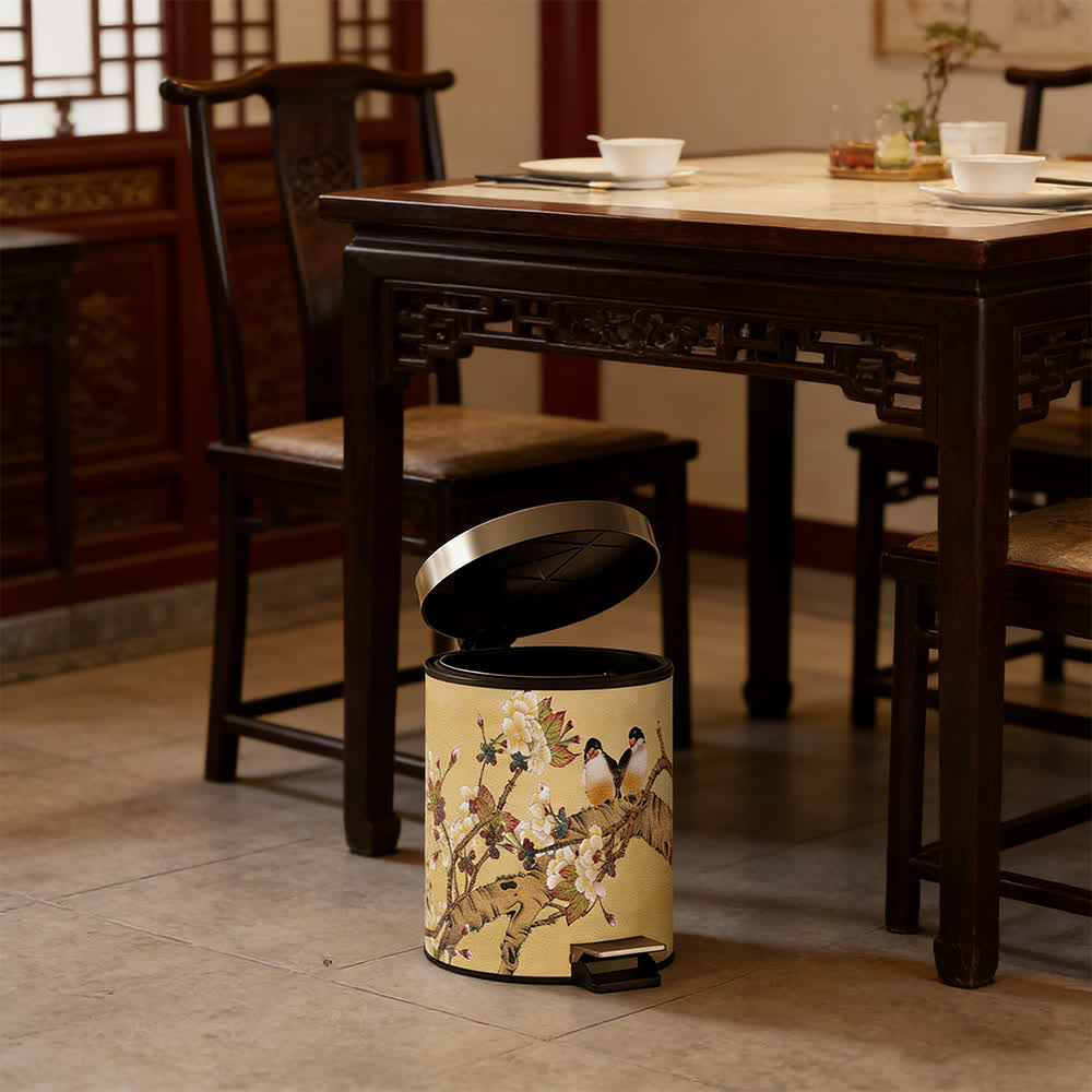 Vintage Mülleimer im Chinoiserie-Stil mit Blumen- und Vogelmotiv - image 5