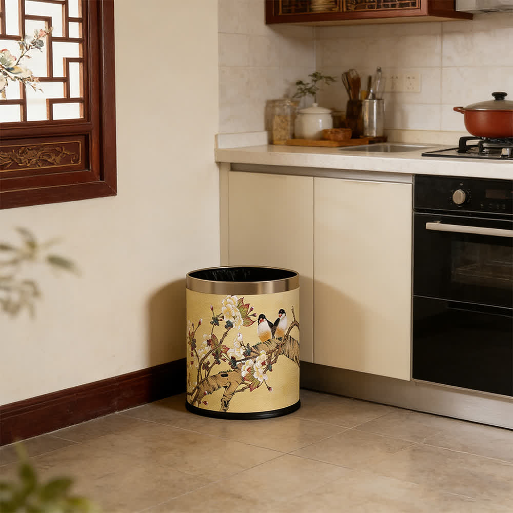 Vintage Mülleimer im Chinoiserie-Stil mit Blumen- und Vogelmotiv - image 2