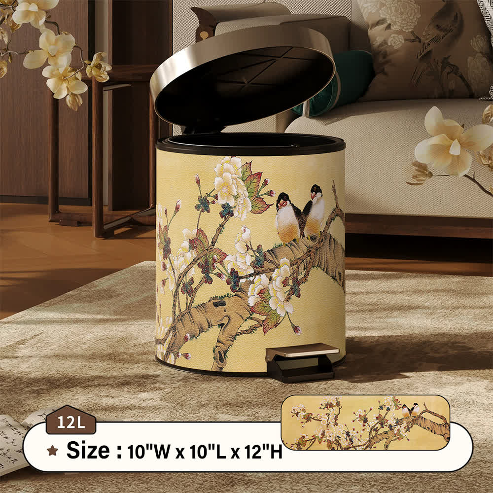 Vintage Mülleimer im Chinoiserie-Stil mit Blumen- und Vogelmotiv - Fußpedal - 25 x 25 x 32cm - image 7