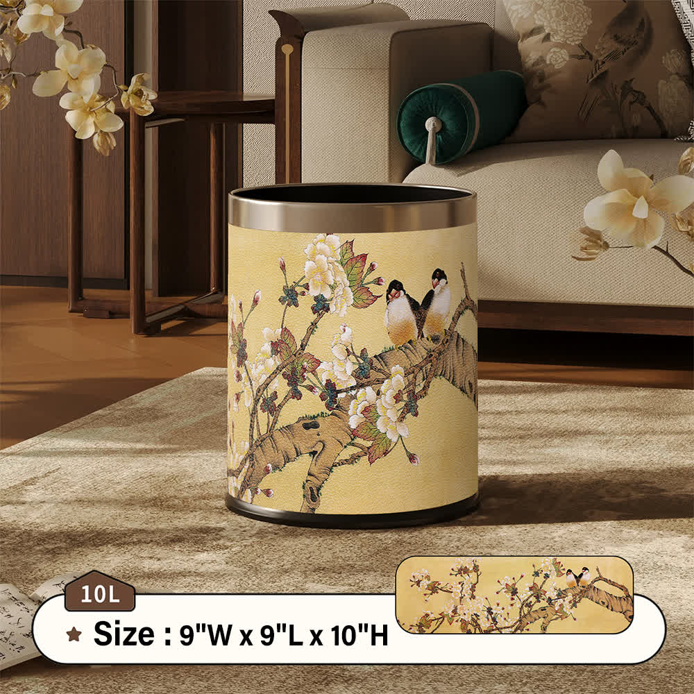 Vintage Mülleimer im Chinoiserie-Stil mit Blumen- und Vogelmotiv - Standard - 22.5 x 22.5 x 26cm - image 3