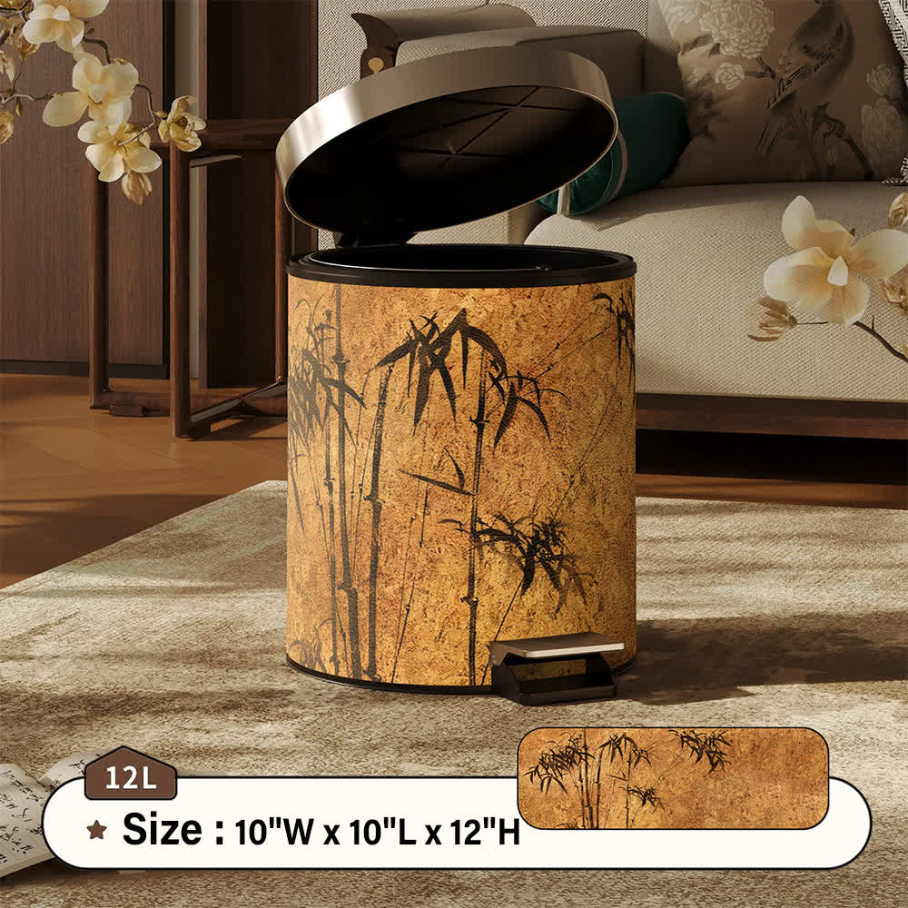 Mülleimer aus Leder mit orientalischem Zen-Bambusmuster - Khaki - Fußpedal - 25 x 25 x 32cm - image 14