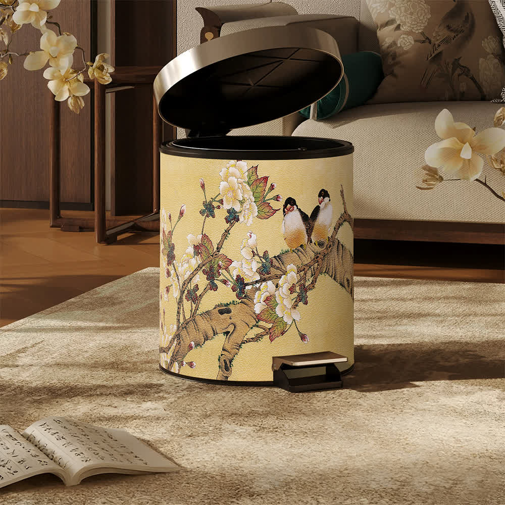 Vintage Mülleimer im Chinoiserie-Stil mit Blumen- und Vogelmotiv - image 4