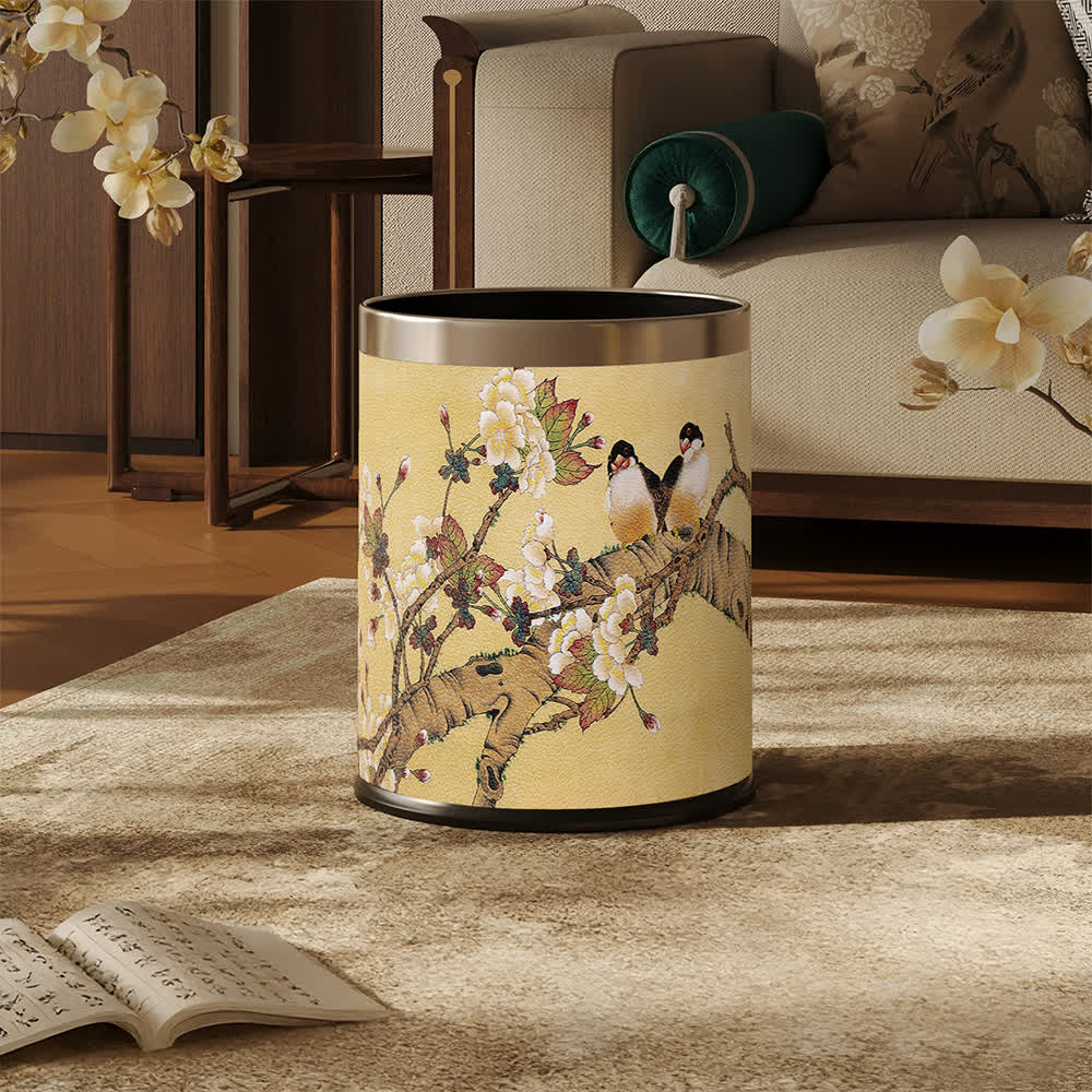 Vintage Mülleimer im Chinoiserie-Stil mit Blumen- und Vogelmotiv - image 0