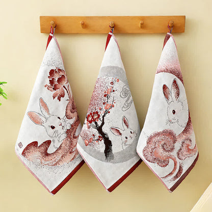 Küchenhandtücher aus Baumwollgaze mit östlichem Hasenmotiv (3 Stück) - Beige - Blumen & Hase + Wolke & Hase + Baum & Hase - 34 cm x 40 cm - image 4