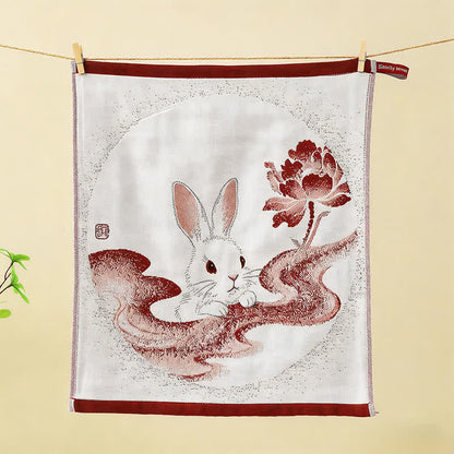 Küchenhandtücher aus Baumwollgaze mit östlichem Hasenmotiv (3 Stück) - Beige - Blumen & Hase - 34 cm x 40 cm - image 7