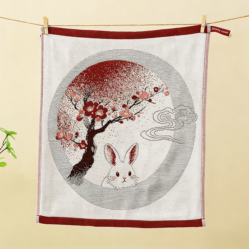 Küchenhandtücher aus Baumwollgaze mit östlichem Hasenmotiv (3 Stück) - Beige - Baum und Hase - 34 cm x 40 cm - image 9