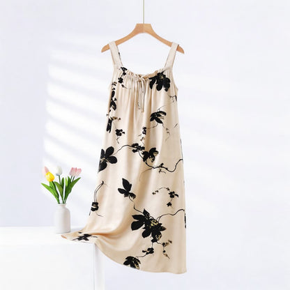 Ärmelloses Nachthemd mit Blumenmuster und Tintenwaschung - Beige - Übergröße - image 0