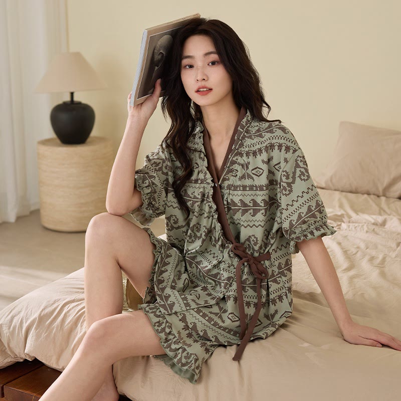 Pyjama-Set im Boho-Stil mit Rüschenärmeln - image 1