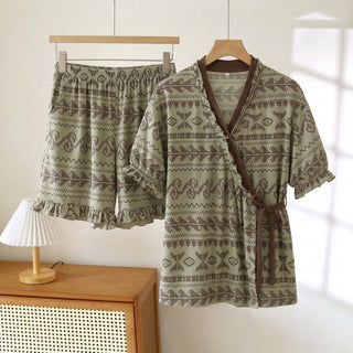 Pyjama-Set im Boho-Stil mit Rüschenärmeln - Grün - 3XL - image 0