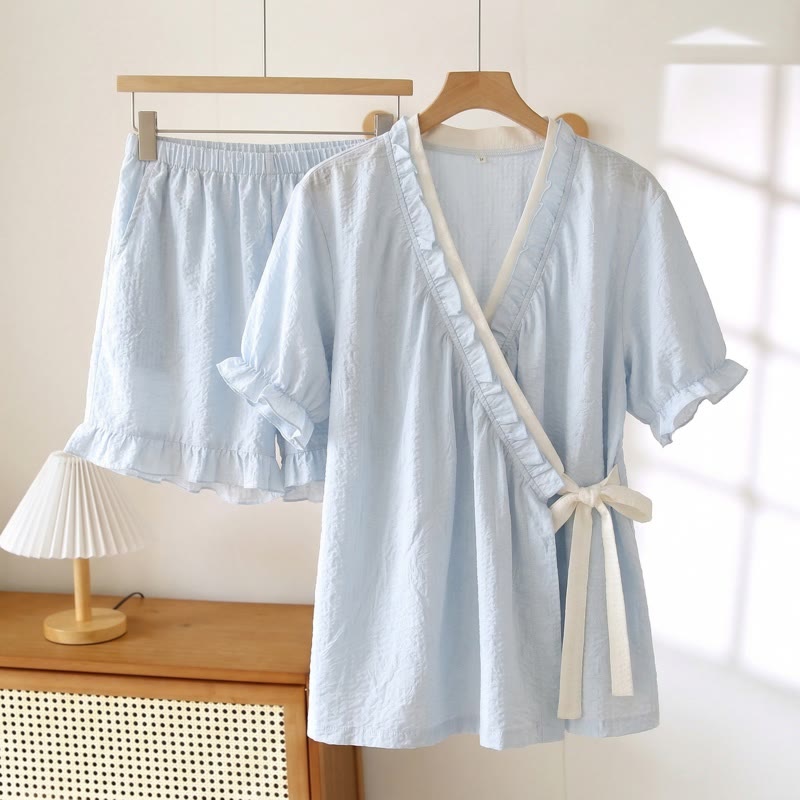 Hellblauer Pyjama mit Rüschenärmeln - Blau - 3XL - image 0