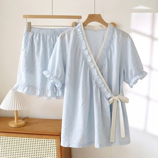 Hellblauer Pyjama mit Rüschenärmeln - Blau - 3XL - image 0