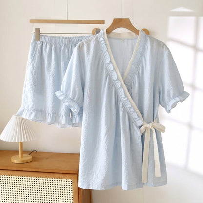 Hellblauer Pyjama mit Rüschenärmeln - Blau - 3XL - image 0