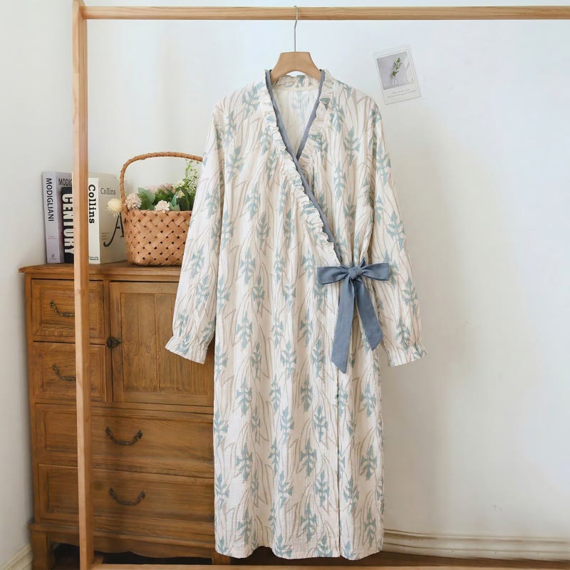 Nachthemd mit abstraktem Kunstdruck und Rüschen - Grau - 3XL - image 0