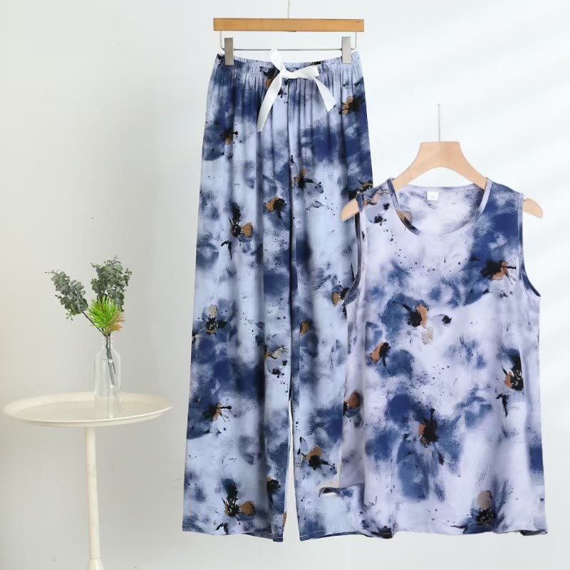 Blaues Batik-Pyjama-Set aus Tanktop und Hose - Blau - 5XL - image 0
