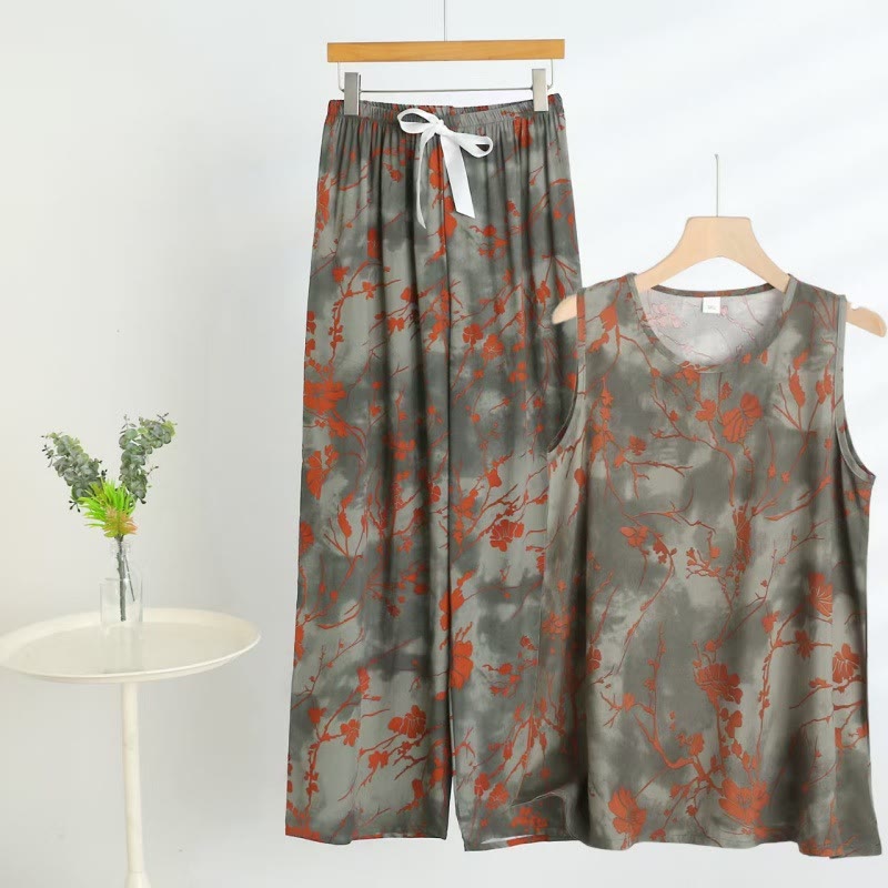 Pyjama-Set mit floralem Tanktop und Hose von Artistic Branch - Grau - 5XL - image 0