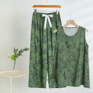 Schlafanzug mit grünem Blumenmuster und Schmetterlings-Tanktop und Hose - Grün - 5XL - image 0