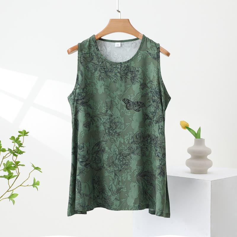 Schlafanzug mit grünem Blumenmuster und Schmetterlings-Tanktop und Hose - image 3