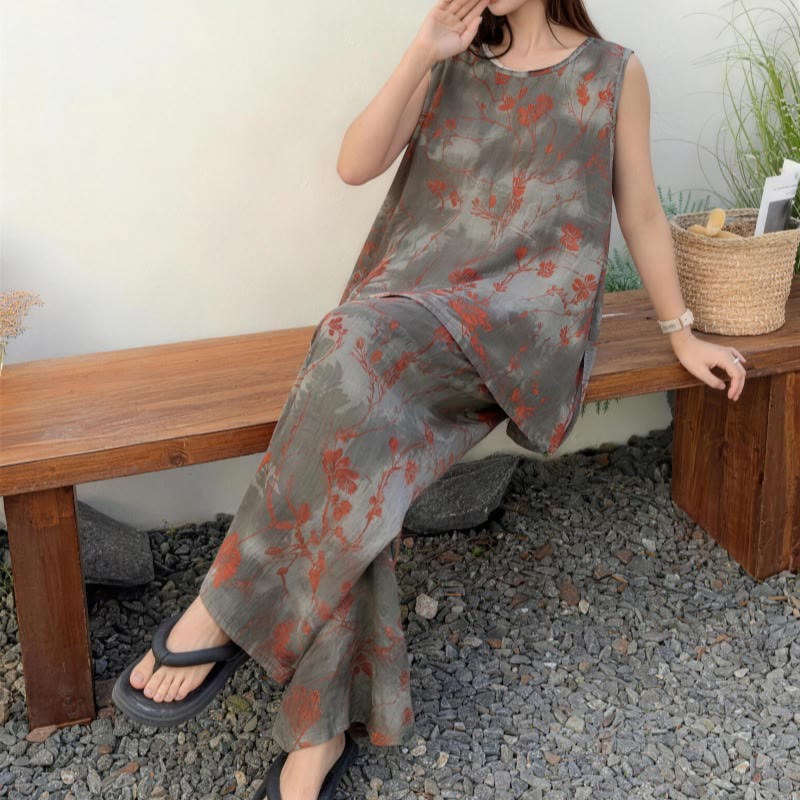 Pyjama-Set mit floralem Tanktop und Hose von Artistic Branch - image 2