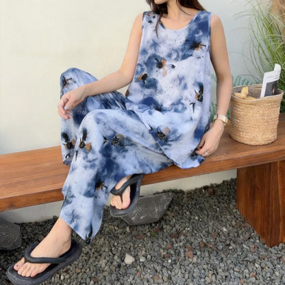 Blaues Batik-Pyjama-Set aus Tanktop und Hose - image 2