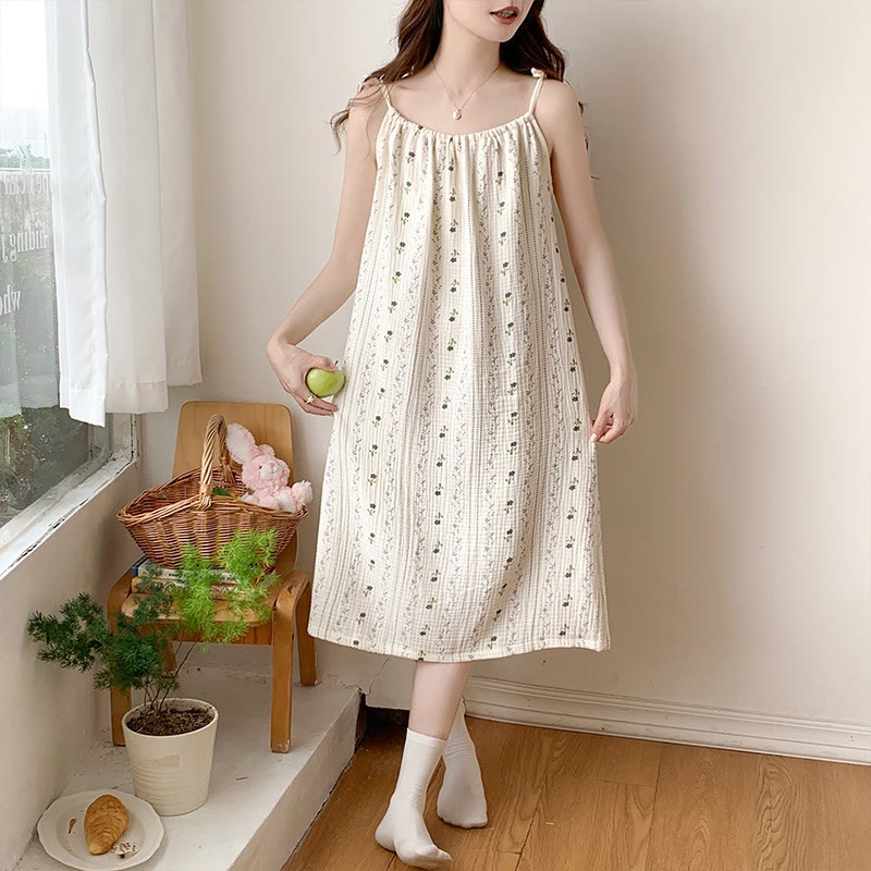 Gestreiftes, geblümtes Camisole-Nachthemd aus Baumwollgaze - image 3