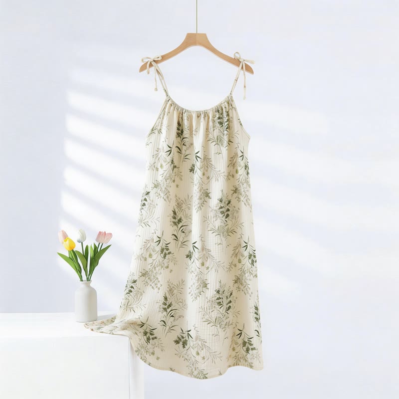 Nachthemd aus Baumwolle mit frischem Landblattmuster - Beige - XXL - image 0
