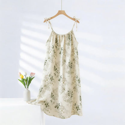 Nachthemd aus Baumwolle mit frischem Landblattmuster - Beige - XXL - image 0