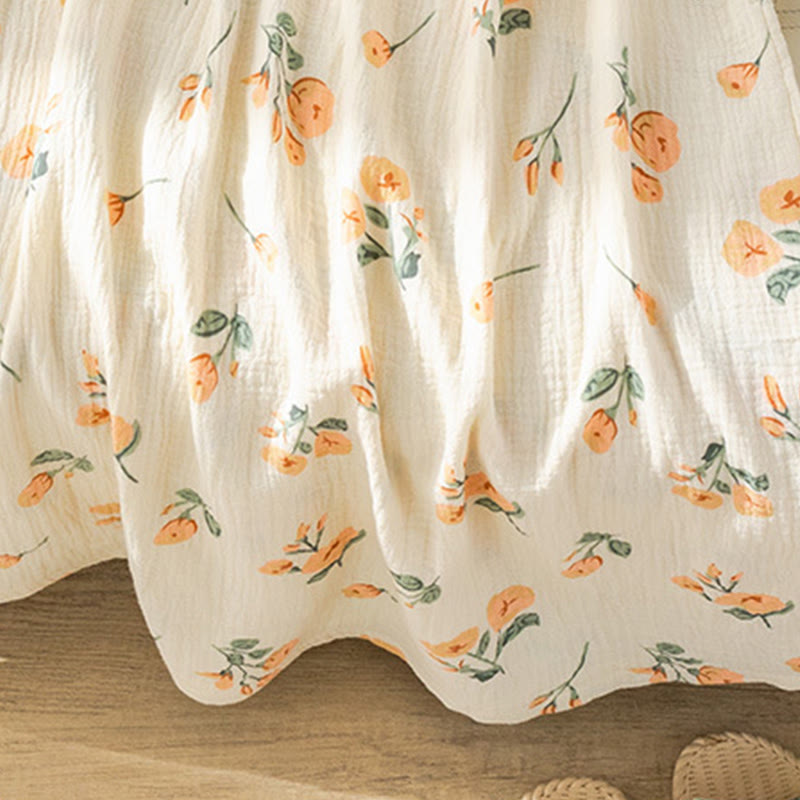 Orangefarbenes Nachthemd aus Baumwollgaze mit Blumenmuster - image 4