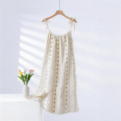 Gestreiftes, geblümtes Camisole-Nachthemd aus Baumwollgaze - Beige - XXL - image 0